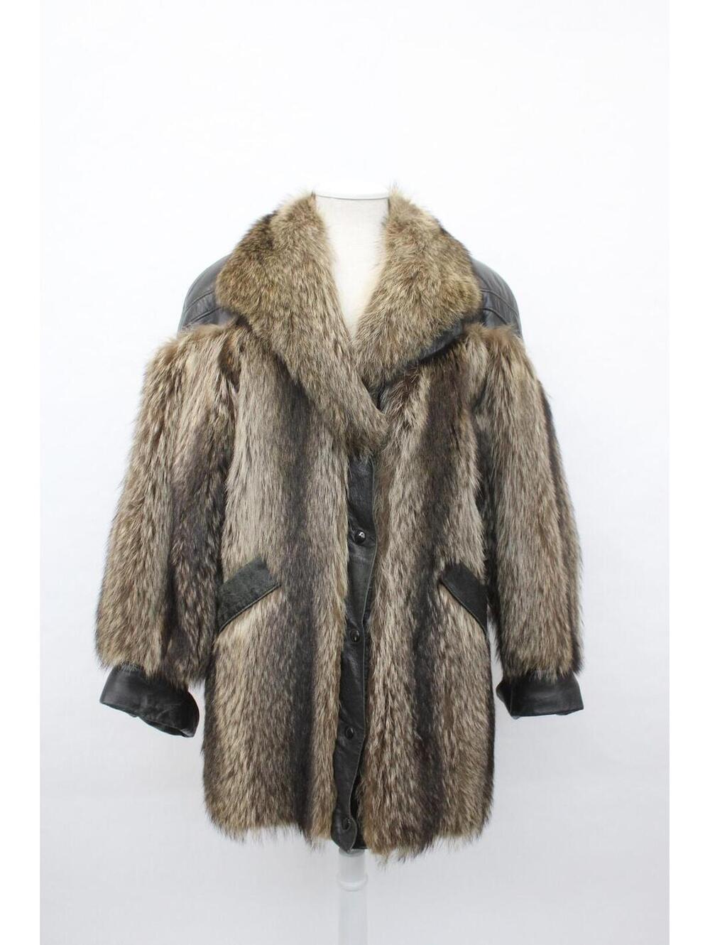 Mint Raccoon & Leather Fur Jacket Coat Women Woman Size 6 Small